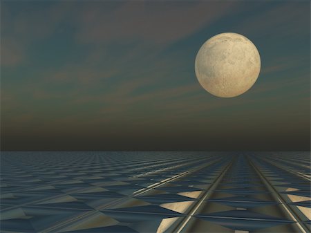 A grey hazy cloudy sky with a full moon and surreal technology vanishing grid horizon. Stock Photo - Budget Royalty-Free & Subscription, Code: 400-05241421