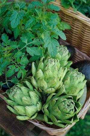 Still life of artichokes, avocados, and cilantro Stock Photo - Budget Royalty-Free & Subscription, Code: 400-05241873