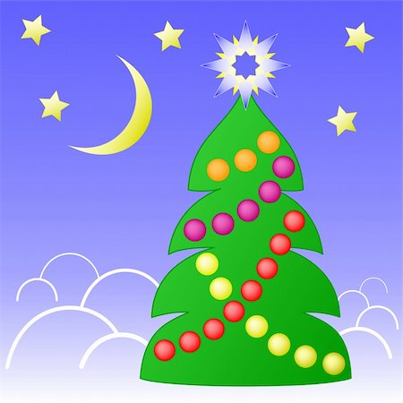 simsearch:400-04266160,k - Christmas decorated fir tree against starry sky Stock Photo - Budget Royalty-Free & Subscription, Code: 400-05241905