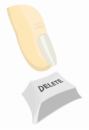 Vector illustration of finger pushing delete button, white background Stock Photo - Budget Royalty-Free & Subscription, Code: 400-05241991