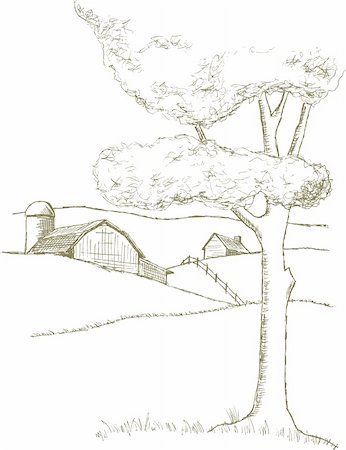 Pen and ink style illustration of a farm scene. Foto de stock - Super Valor sin royalties y Suscripción, Código: 400-05242604