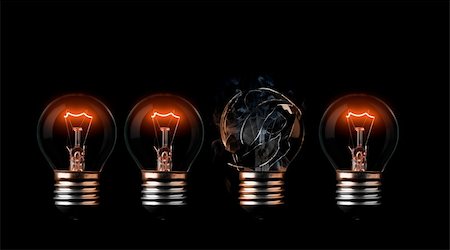 sequence of light bulbs ending in a burn out Stock Photo - Budget Royalty-Free & Subscription, Code: 400-05242974
