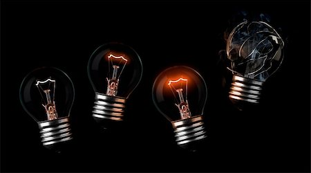 sequence of light bulbs ending in a burn out Stock Photo - Budget Royalty-Free & Subscription, Code: 400-05242973