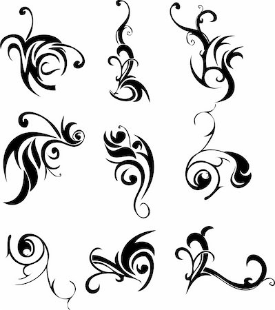 stencil pattern - Set of design decorative black elements. Vector illustration Stock Photo - Budget Royalty-Free & Subscription, Code: 400-05243077