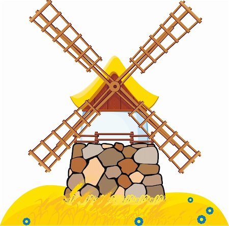 sharpner (artist) - An old windmill located on the field with wheat Stockbilder - Microstock & Abonnement, Bildnummer: 400-05243716