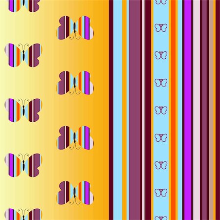 simsearch:400-05029715,k - Seamless colorful striped pattern with application butterflies (vector) Stockbilder - Microstock & Abonnement, Bildnummer: 400-05243812