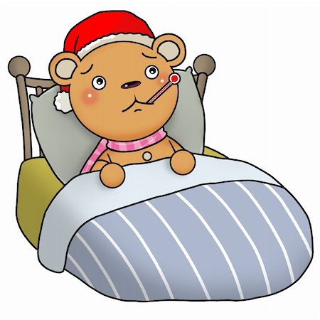 simsearch:400-05242638,k - Gingerbread bear sick lying on bed and taking temperature with a thermometer. Stock Photo - Budget Royalty-Free & Subscription, Code: 400-05243852