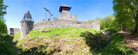 simsearch:400-05243959,k - Summer view of Nevytsky Castle ruins (Kamyanitsa  village ,12 km north of Uzhhorod, Zakarpattia Oblast, Ukraine). Built in 13th century. Five shots stitch image. Foto de stock - Royalty-Free Super Valor e Assinatura, Número: 400-05243956