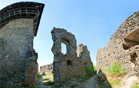 simsearch:400-05243959,k - Summer view of Nevytsky Castle ruins (Kamyanitsa  village ,12 km north of Uzhhorod, Zakarpattia Oblast, Ukraine). Built in 13th century. Four shots stitch image making with wide-angle lens. Stock Photo - Budget Royalty-Free & Subscription, Code: 400-05243957