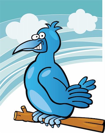 sitting colouring cartoon - vector Illustration of funny blue bird on branch Stock Photo - Budget Royalty-Free & Subscription, Code: 400-05243991
