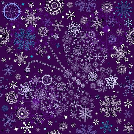 simsearch:400-04709734,k - Seamless violet christmas wallpaper with white-blue snowflakes and butterfly (vector) Stock Photo - Budget Royalty-Free & Subscription, Code: 400-05254211
