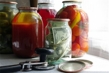 preservation money and vegetables in banks Stock Photo - Budget Royalty-Free & Subscription, Code: 400-05254287