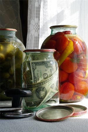 preservation money and vegetables in banks Stock Photo - Budget Royalty-Free & Subscription, Code: 400-05254288