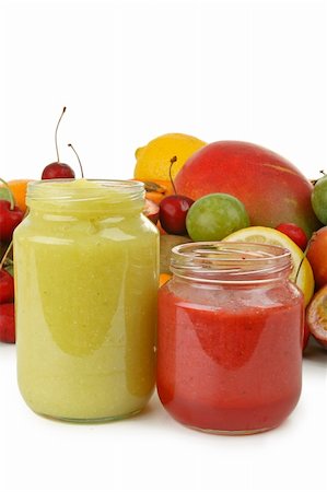 healthy baby food, puree of fruit Stockbilder - Microstock & Abonnement, Bildnummer: 400-05254318
