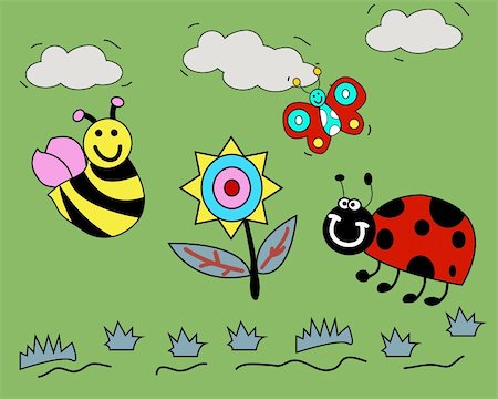 Flower and happy bugs - children style Foto de stock - Super Valor sin royalties y Suscripción, Código: 400-05254811