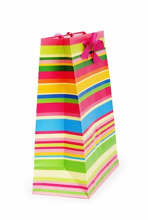 simsearch:400-04231102,k - Striped gift bag isolated on the white background Fotografie stock - Microstock e Abbonamento, Codice: 400-05254958