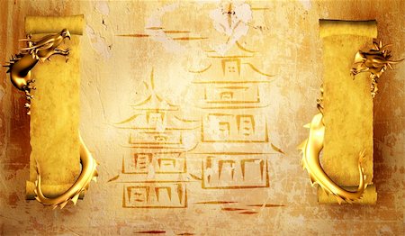 stucco sign - Grunge background with dragons and scrolls of old parchment Stock Photo - Budget Royalty-Free & Subscription, Code: 400-05255270