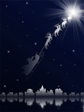 Christmas card with Santa's sleigh over a blue background Photographie de stock - Aubaine LD & Abonnement, Code: 400-05255653