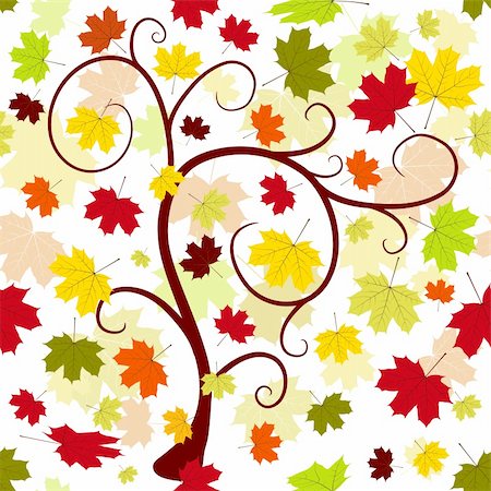 simsearch:400-04279579,k - Floral seamless autumn pattern with tree and colorful leaves (vector) Stock Photo - Budget Royalty-Free & Subscription, Code: 400-05255667