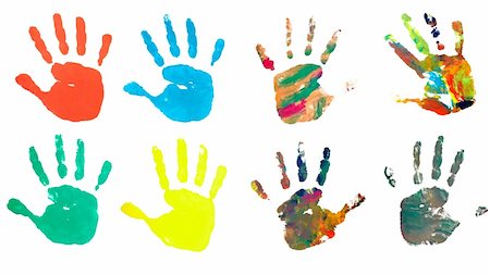 collection of colored hand prints on white background Stock Photo - Budget Royalty-Free & Subscription, Code: 400-05255842