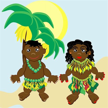 Pair of happy papuan children. Vector illustration. Stock Photo - Budget Royalty-Free & Subscription, Code: 400-05256210