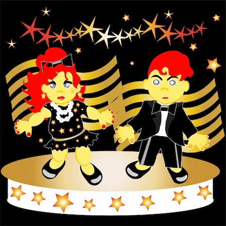Pair of dancing happy kids. Vector illustration. Stock Photo - Budget Royalty-Free & Subscription, Code: 400-05256211