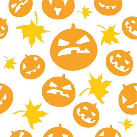 simsearch:400-05693480,k - Seamless halloween background with scary pumpkins and leaves. Vector illustration Stock Photo - Budget Royalty-Free & Subscription, Code: 400-05256417