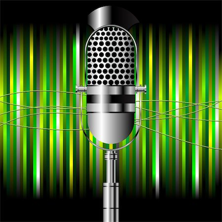 pnog (artist) - Vintage radio microphone over striped square background Stockbilder - Microstock & Abonnement, Bildnummer: 400-05256833