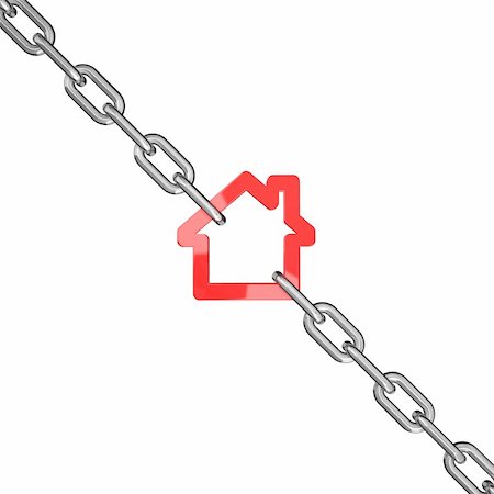 faberfoto (artist) - 3d illustration of a red house symbol blocked with chains isolated on white background - conceptual image Stock Photo - Budget Royalty-Free & Subscription, Code: 400-05256858