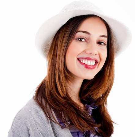 simsearch:400-04322097,k - Young smiling face model wearing hat on a white background Stock Photo - Budget Royalty-Free & Subscription, Code: 400-05256967