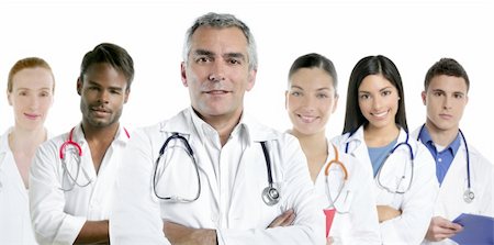 expertise gray hair doctor multiracial nurse team row over white Stock Photo - Budget Royalty-Free & Subscription, Code: 400-05257833