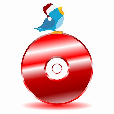 pnog (artist) - Bird with Santas cap twitting on top of a CD DVD Foto de stock - Super Valor sin royalties y Suscripción, Código: 400-05258552