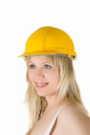 simsearch:400-09083291,k - pretty woman in yellow building helmet isolated on white Stock Photo - Budget Royalty-Free & Subscription, Code: 400-05258794