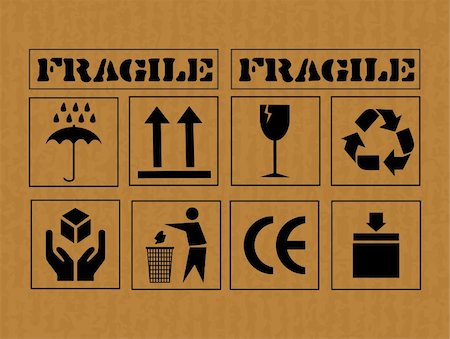 symbol present - Cardboard box with safety fragile signs. Vector. Stock Photo - Budget Royalty-Free & Subscription, Code: 400-05259142