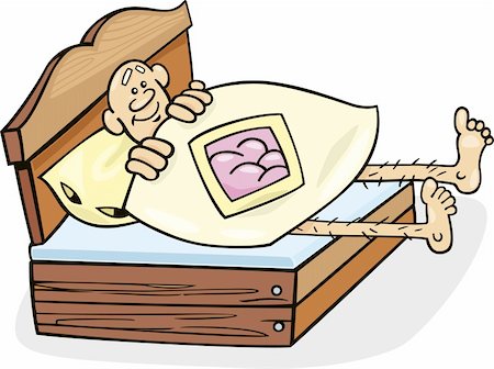 Cartoon illustration of man in too short bed Stock Photo - Budget Royalty-Free & Subscription, Code: 400-05259166