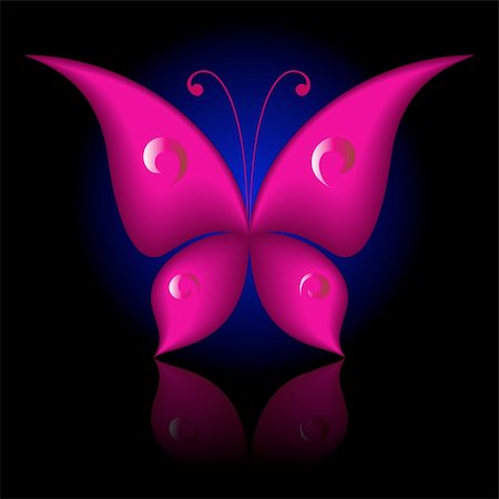 simsearch:400-07486829,k - Vector illustration of magenta icon simply butterfly on black background Foto de stock - Super Valor sin royalties y Suscripción, Código: 400-05259237