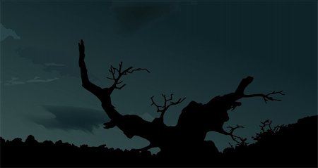 Creepy tree halloween dark background. Vector illustration Stock Photo - Budget Royalty-Free & Subscription, Code: 400-05259742