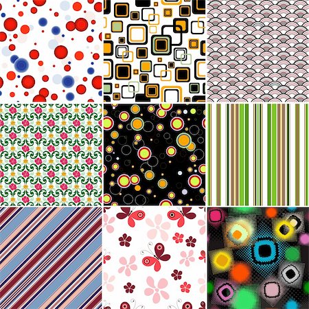 simsearch:400-05890035,k - Collection geometric and floral colorful seamless patterns (vector) Foto de stock - Super Valor sin royalties y Suscripción, Código: 400-05250192