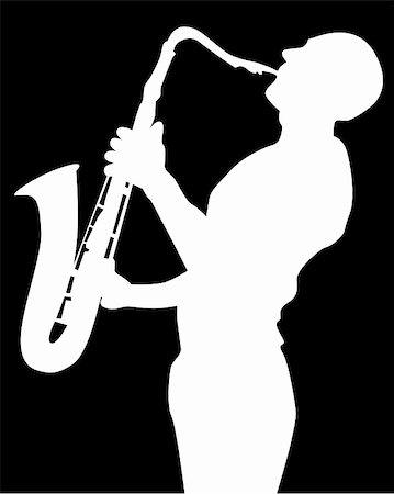 black silhouette of a saxophone player on a black background Stock Photo - Budget Royalty-Free & Subscription, Code: 400-05250300