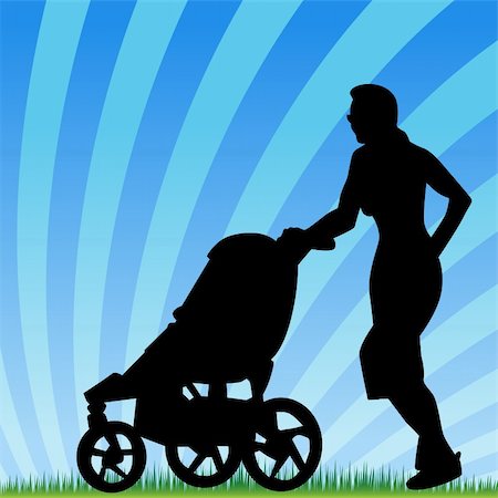 An image of a parent jogging with stroller. Foto de stock - Royalty-Free Super Valor e Assinatura, Número: 400-05250650