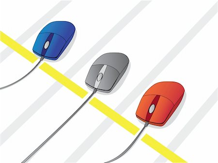 three colour mouses on the start line - vector illustration Stock Photo - Budget Royalty-Free & Subscription, Code: 400-05251244