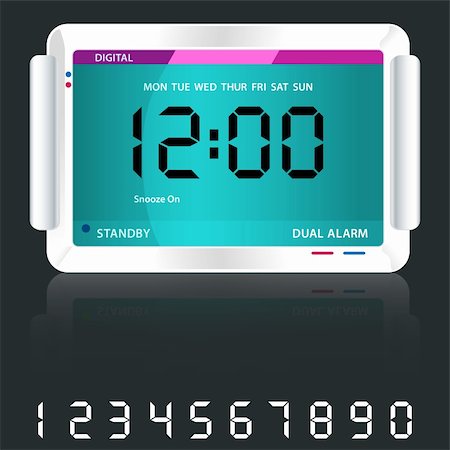 simsearch:400-05682859,k - Digital alarm clock isolated on dark grey with reflection and spare digital numbers. Photographie de stock - Aubaine LD & Abonnement, Code: 400-05252442