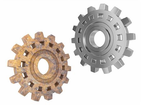 scab - New and rusty steel gears of the mechanism isolated on a white background Stock Photo - Budget Royalty-Free & Subscription, Code: 400-05252559