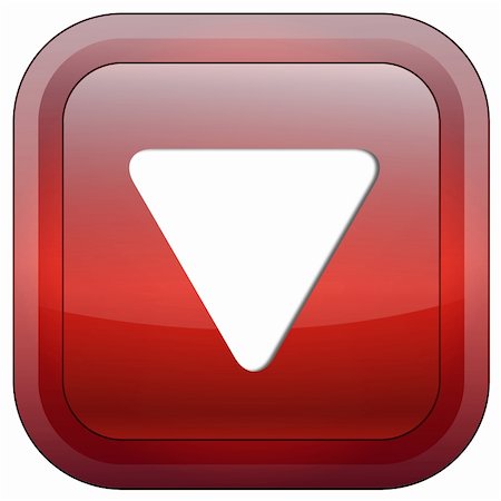 Red glossy button with white triangle turned down isolated over white background Foto de stock - Royalty-Free Super Valor e Assinatura, Número: 400-05252736