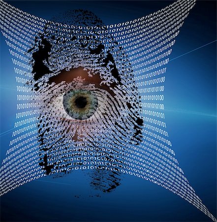 simsearch:400-04097037,k - Binary web and fingerprint with human eye Stockbilder - Microstock & Abonnement, Bildnummer: 400-05252948
