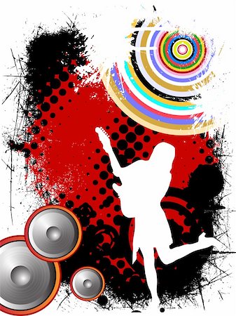 simsearch:400-05187864,k - vector eps10 illustration of a young woman silhouette playing the e-guitar Photographie de stock - Aubaine LD & Abonnement, Code: 400-05253059