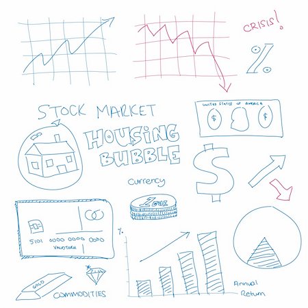 Vector - Illustration of a hand drawn doodle of the financial system in the current economy Stock Photo - Budget Royalty-Free & Subscription, Code: 400-05253311