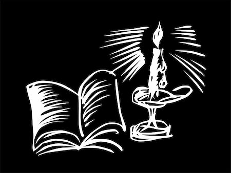 vector drawing candle with book on black background Stock Photo - Budget Royalty-Free & Subscription, Code: 400-05253476