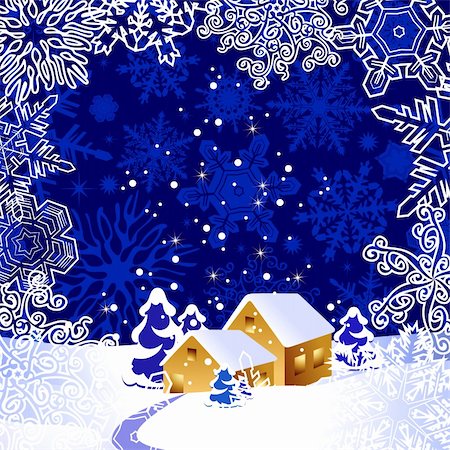 snowy night at home - christmas background, this  illustration may be useful  as designer work Stock Photo - Budget Royalty-Free & Subscription, Code: 400-05253505