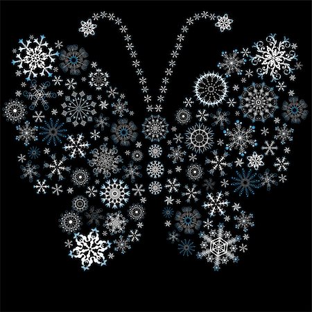 simsearch:400-04728067,k - White-blue christmas snowflake-butterfly on black (vector) Foto de stock - Super Valor sin royalties y Suscripción, Código: 400-05253541